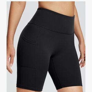 Baleaf Black 8-inch high-waist bike shorts with side pockets